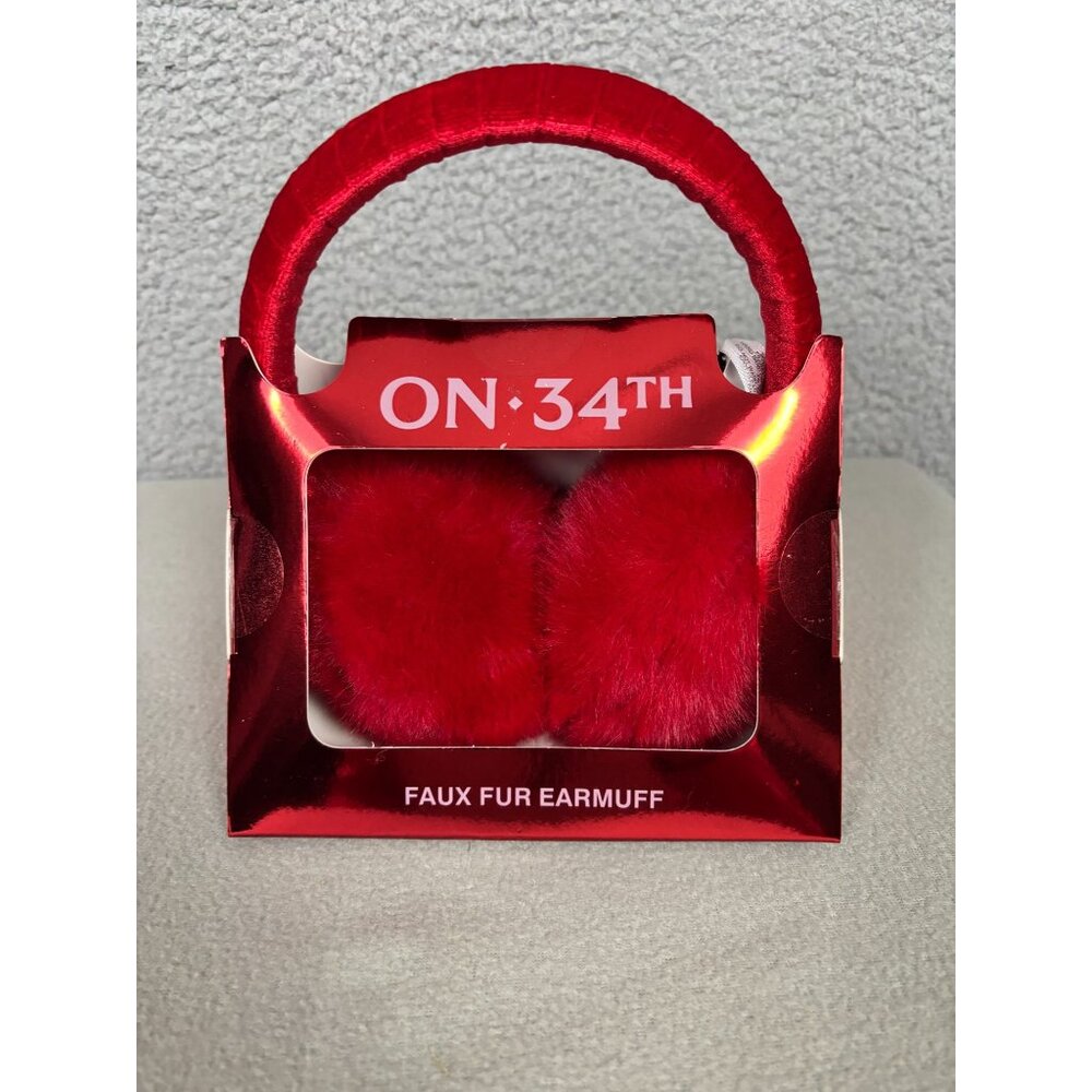ON 34TH Women's Faux Fur Earmuffs Red One Size Cute & Cozy Gift Box NWT's